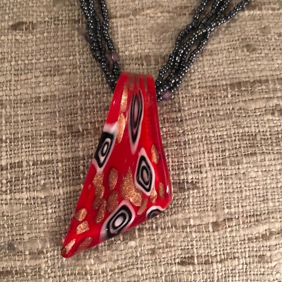 Fire-Blown Art Glass Pendant Necklace Red - Picture 3 of 10